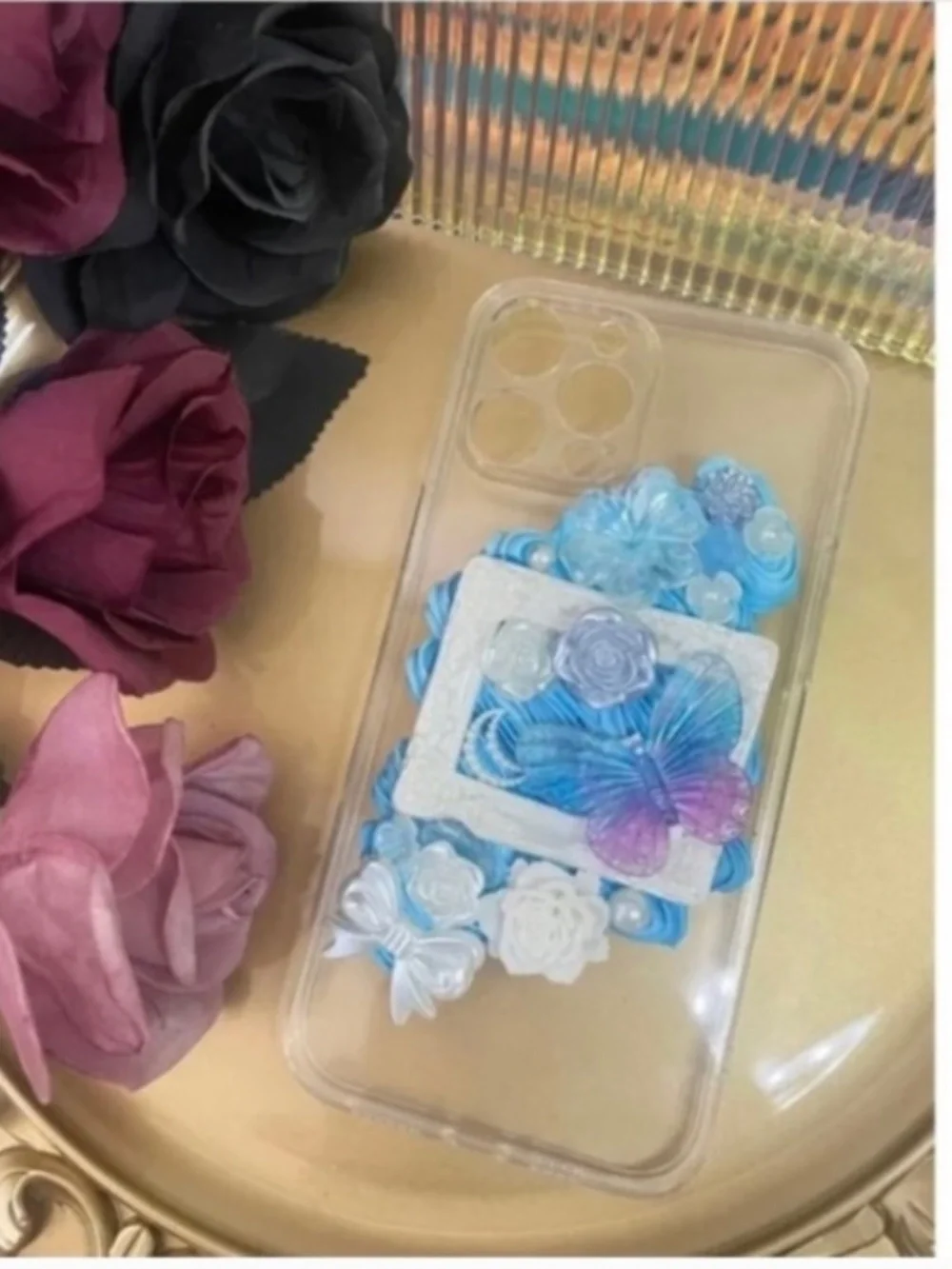 2 items .iPhone 12promax Baroque Butterfly Phone Case,Handmade case